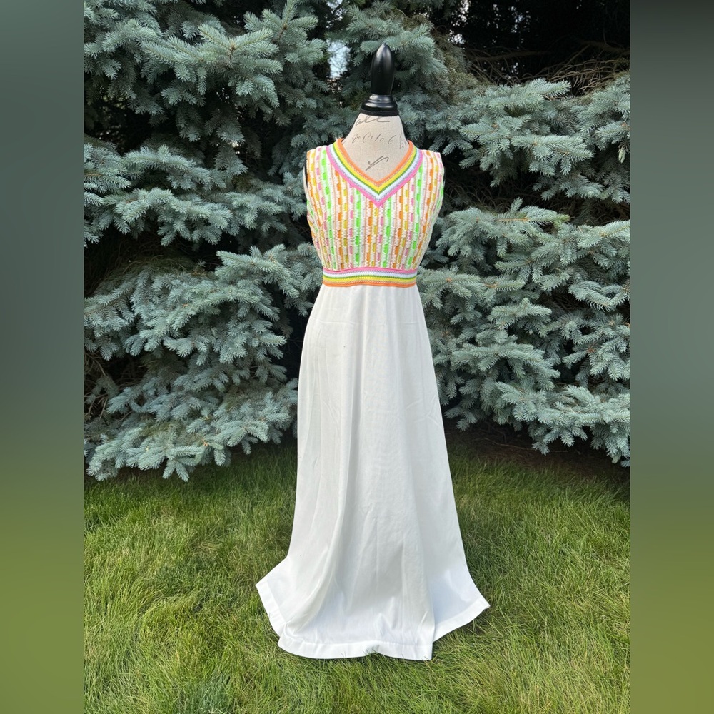 Vintage Seventies Neon Stripe Maxi Dress